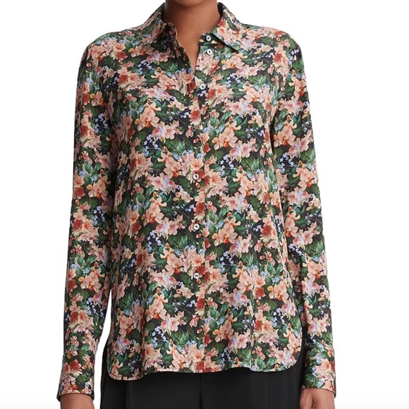 Vince Wild Primrose Silk Slim-Fit Blouse, Floral Print, Black & Multi, XS - Picture 1 of 5